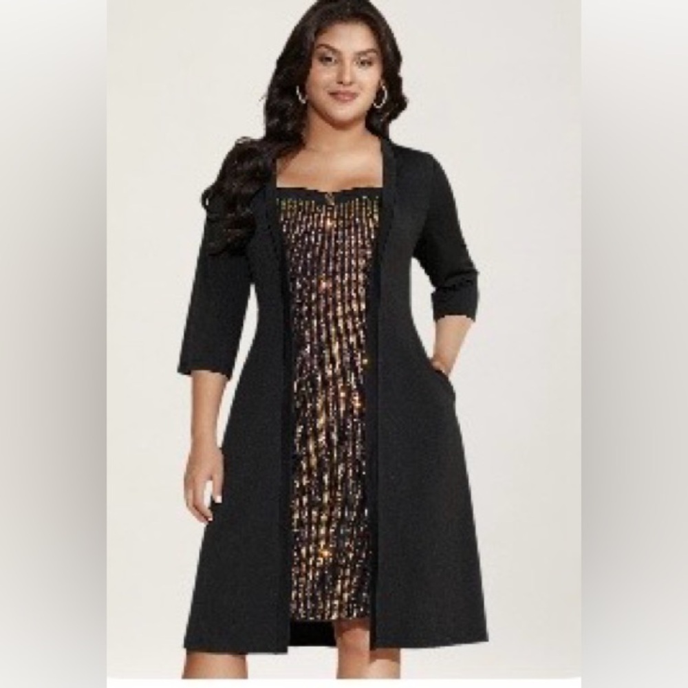 Elegant Black and gold Sequin Dress - Picture 2 of 16